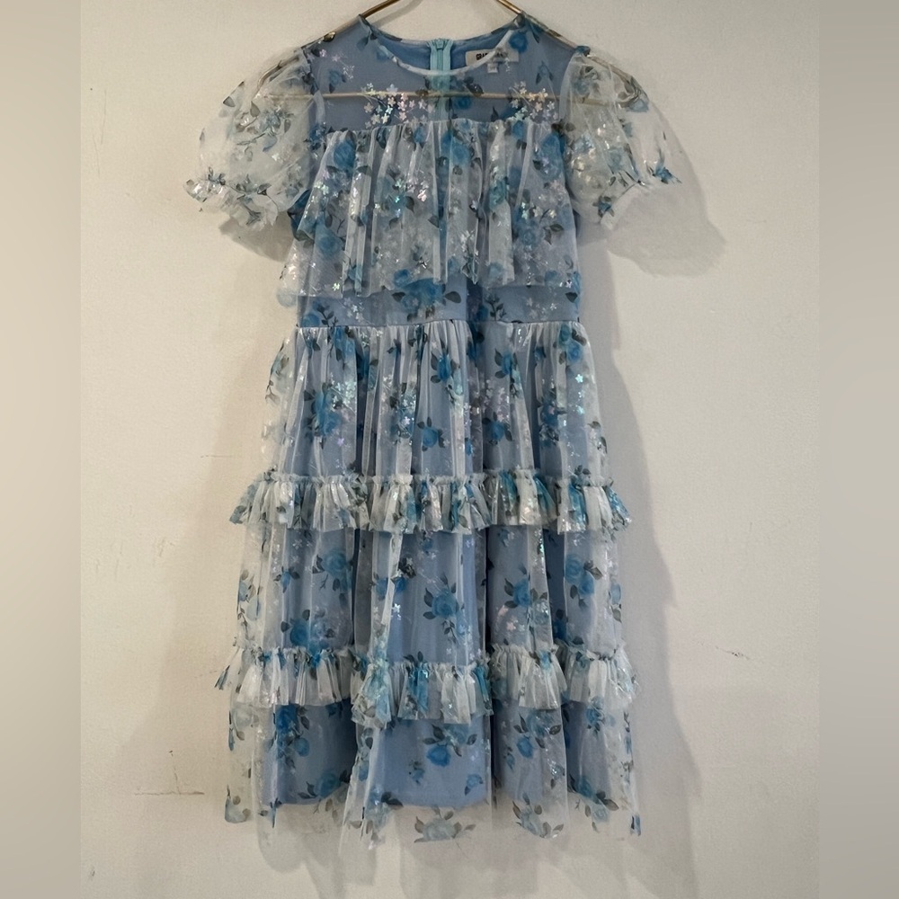 Grace Karin Blue Floral Layered girl  Dress 10y